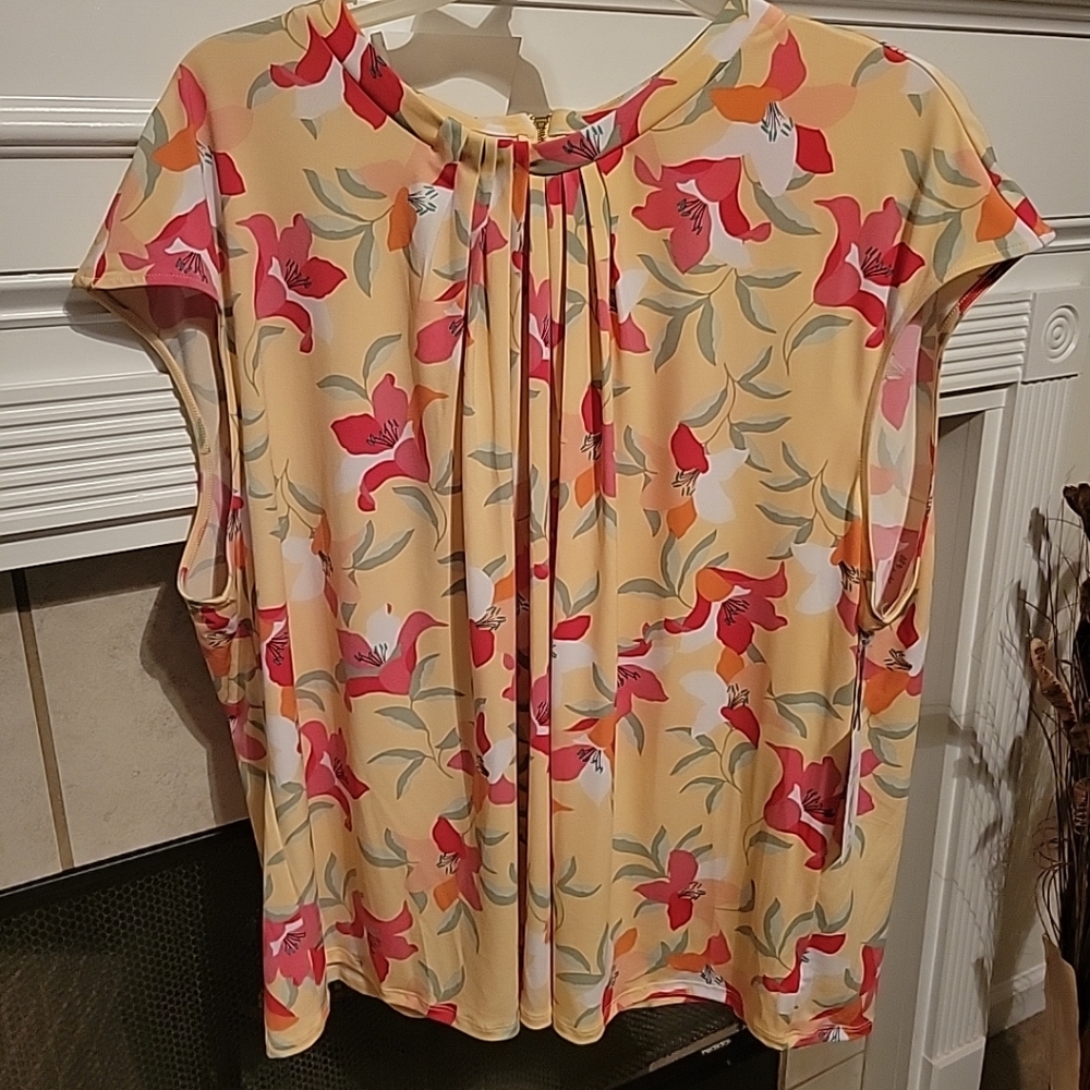 Apricot Floral Liz Claiborne Shirt 3X